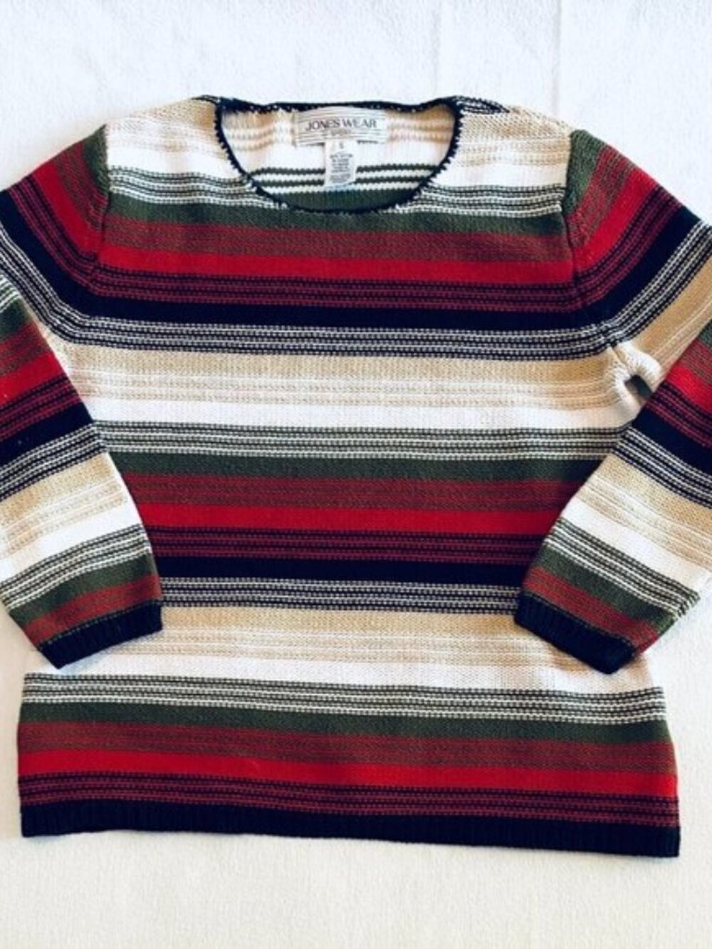 Vintage Jones Wear Sport striped sweater Womens Small red black tan green